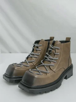 Bottines pour hommes à bout carré lacets et talon épais