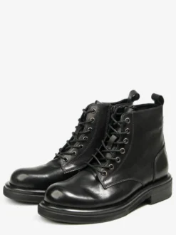 Bottines pour hommes en cuir véritable bout rond lacets