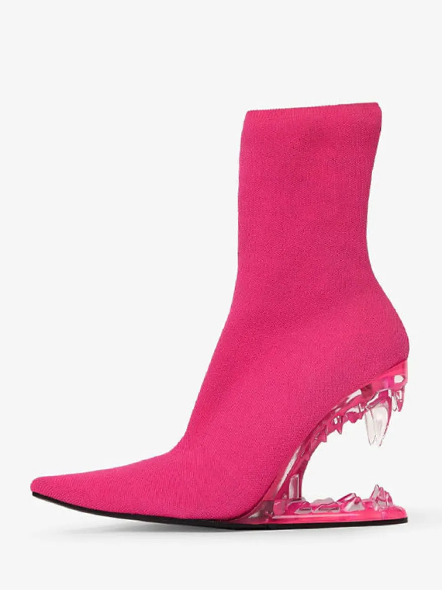 Bottines roses élastiques à bout pointu et talon élastique