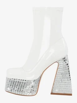 Bottines à strass noirs à plateforme bout rond bottines à talons épais