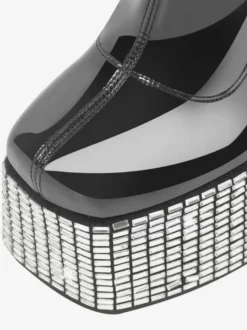 Bottines à strass noirs à plateforme bout rond bottines à talons épais