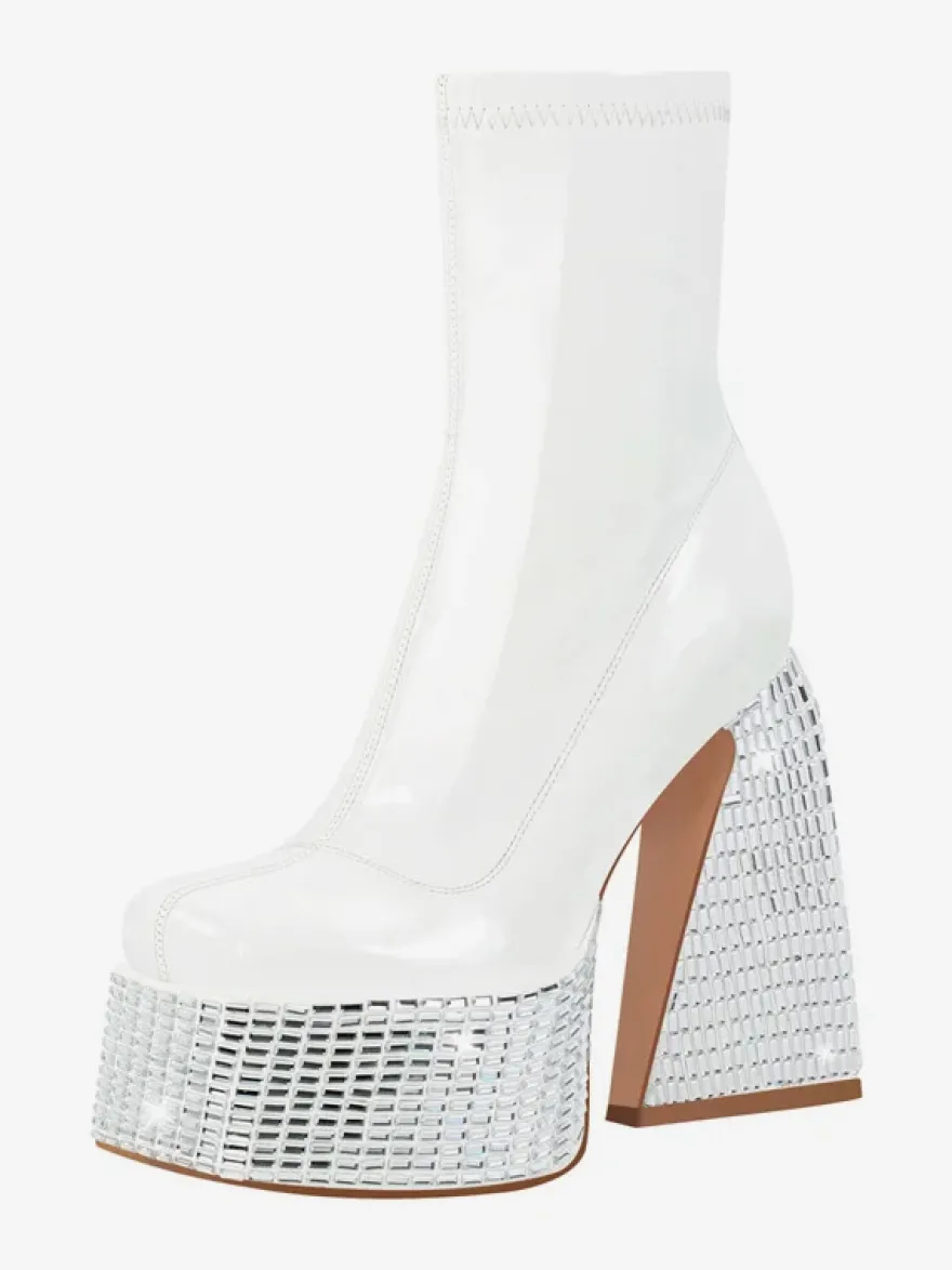 Bottines à strass noirs à plateforme bout rond bottines à talons épais