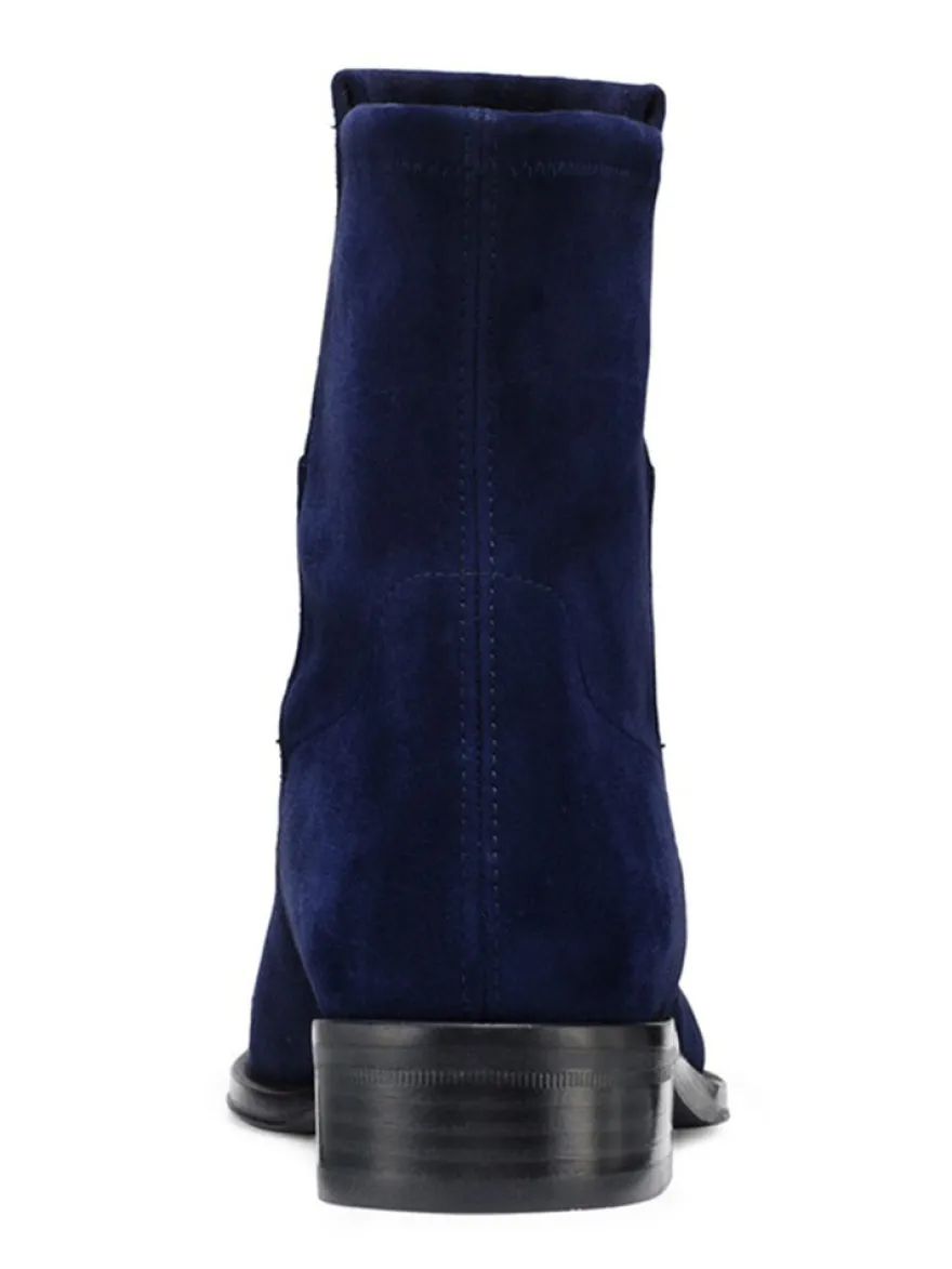 Bottines à talon plat en daim bleu foncé