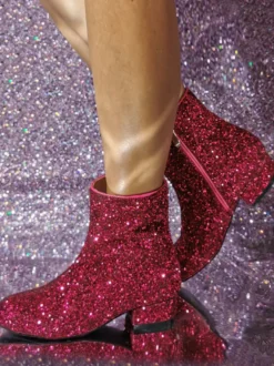 Bottines À Talons À Bout Rond En Tissu À Paillettes Pour Femmes Talon Bas