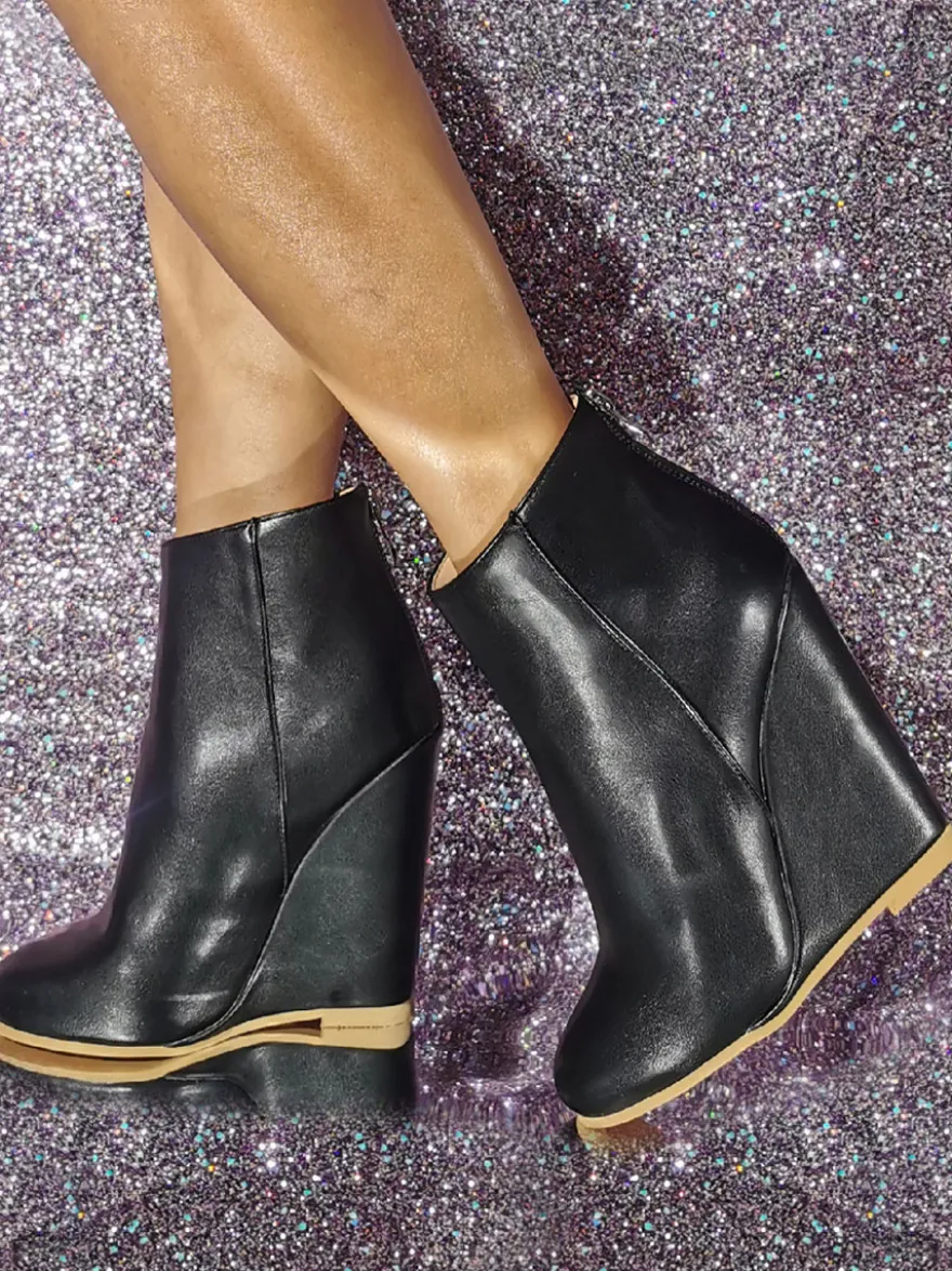 Bottines À Talons Compensés À Bout Rond Chaussures Pour Femmes Bottines