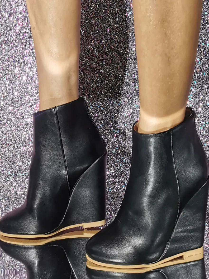 Bottines À Talons Compensés À Bout Rond Chaussures Pour Femmes Bottines