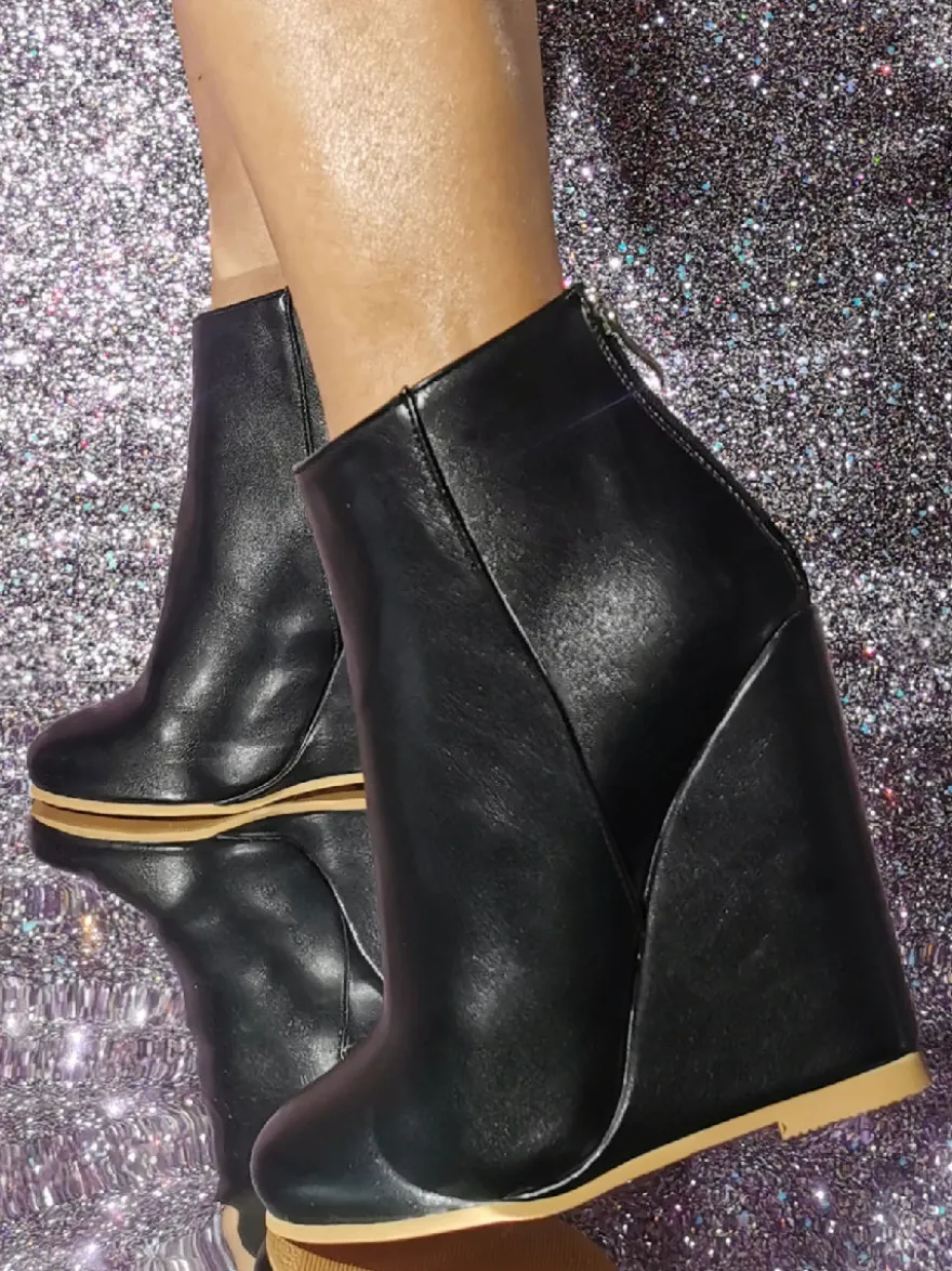 Bottines À Talons Compensés À Bout Rond Chaussures Pour Femmes Bottines
