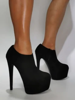Bottines Talons Hautes Fins Sexy avec Plateforme Femmes à Cuir Synthétique en Crôute avec Bout Rond Unicolore Bottes Sexy