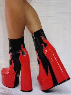 Bottines à Talons Hauts avec Plateforme Femme avec Bout Rond en Cuir Synthétique Bicolores