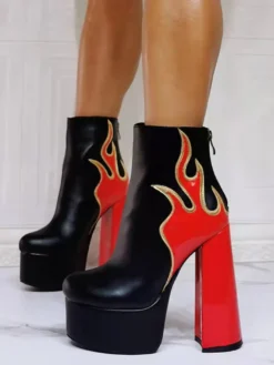 Bottines à Talons Hauts avec Plateforme Femme avec Bout Rond en Cuir Synthétique Bicolores