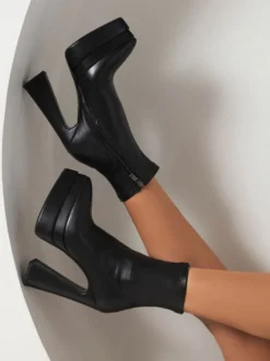 Bottines à Talons Hauts avec Plateforme Femme avec Bout Pointu Unicolore
