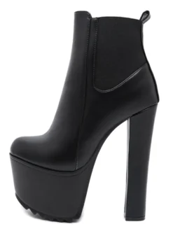 Bottines à Talons Hauts avec Plateforme en Cuir Synthétique Unicolore