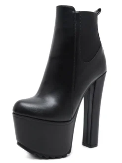 Bottines à Talons Hauts avec Plateforme en Cuir Synthétique Unicolore
