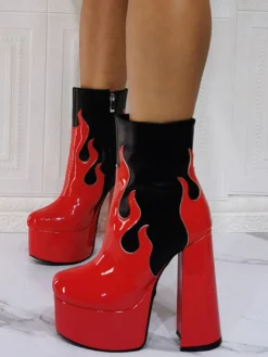 Bottines à Talons Hauts avec Plateforme Femme avec Bout Rond en Cuir Synthétique Bicolores