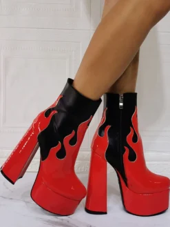 Bottines à Talons Hauts avec Plateforme Femme avec Bout Rond en Cuir Synthétique Bicolores