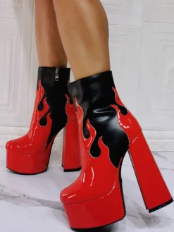 Bottines à Talons Hauts avec Plateforme Femme avec Bout Rond en Cuir Synthétique Bicolores