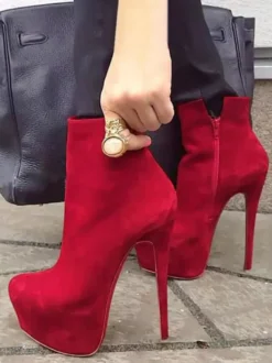 Bottines à talons hauts Bottines rouges à plateforme zippées pour femmes