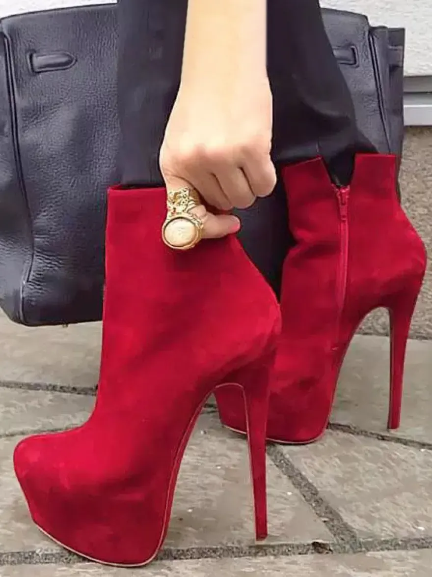 Bottines à talons hauts Bottines rouges à plateforme zippées pour femmes