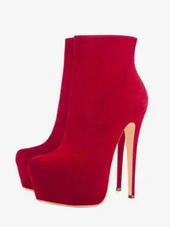 Bottines à talons hauts Bottines rouges à plateforme zippées pour femmes