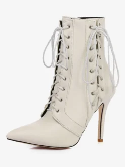 Bottines à talons hauts Bottines rouges à bout pointu Bottines à lacets en cuir brillant pour femmes