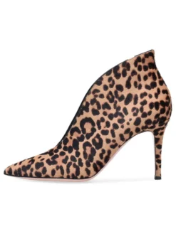 Bottines à talons hauts en daim avec bout pointu et bottines à léopard