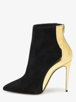 Bottines à talons hauts en daim patchwork à bout pointu pour femmes