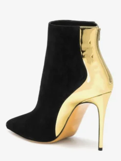 Bottines à talons hauts en daim patchwork à bout pointu pour femmes