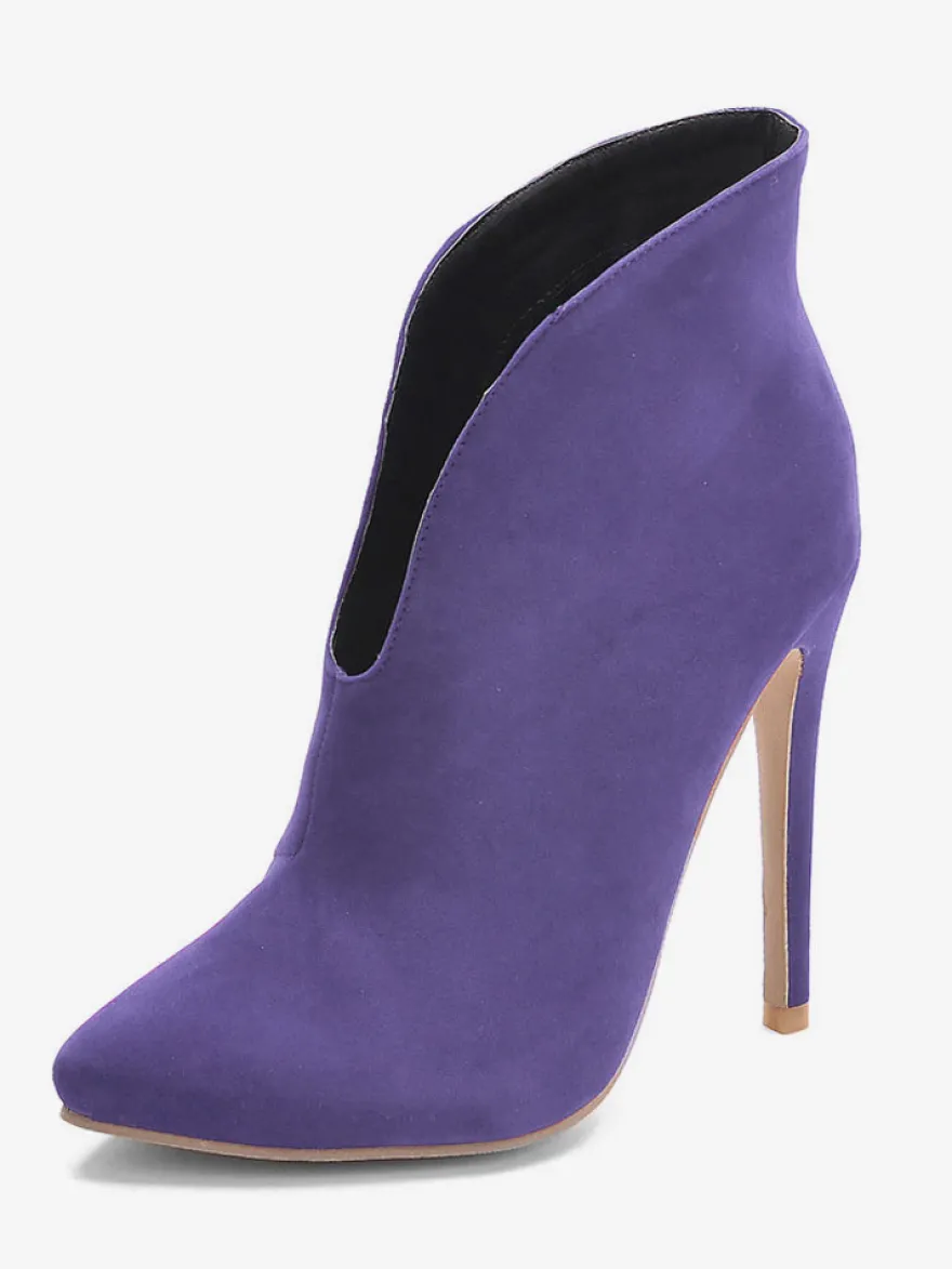 Bottines à talons hauts et bout pointu en daim pour femmes