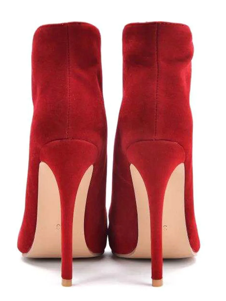 Bottines à talons hauts et bout pointu en daim pour femmes