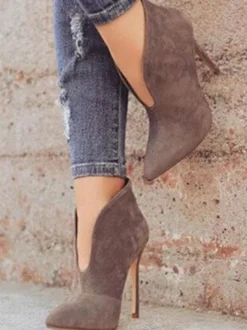 Bottines à talons hauts et bout pointu en daim pour femmes