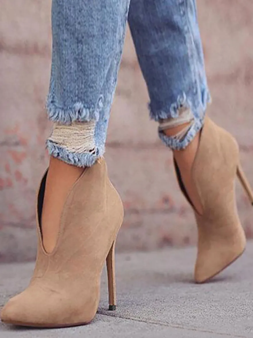 Bottines à talons hauts et bout pointu en daim pour femmes