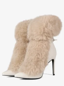 Bottines à talons hauts et bout pointu en fausse fourrure pour femme