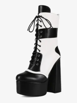 Bottines à talons hauts et plateformes à bout rond et lacets Bottines à talons épais Uo