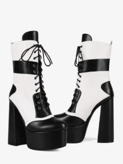 Bottines à talons hauts et plateformes à bout rond et lacets Bottines à talons épais Uo