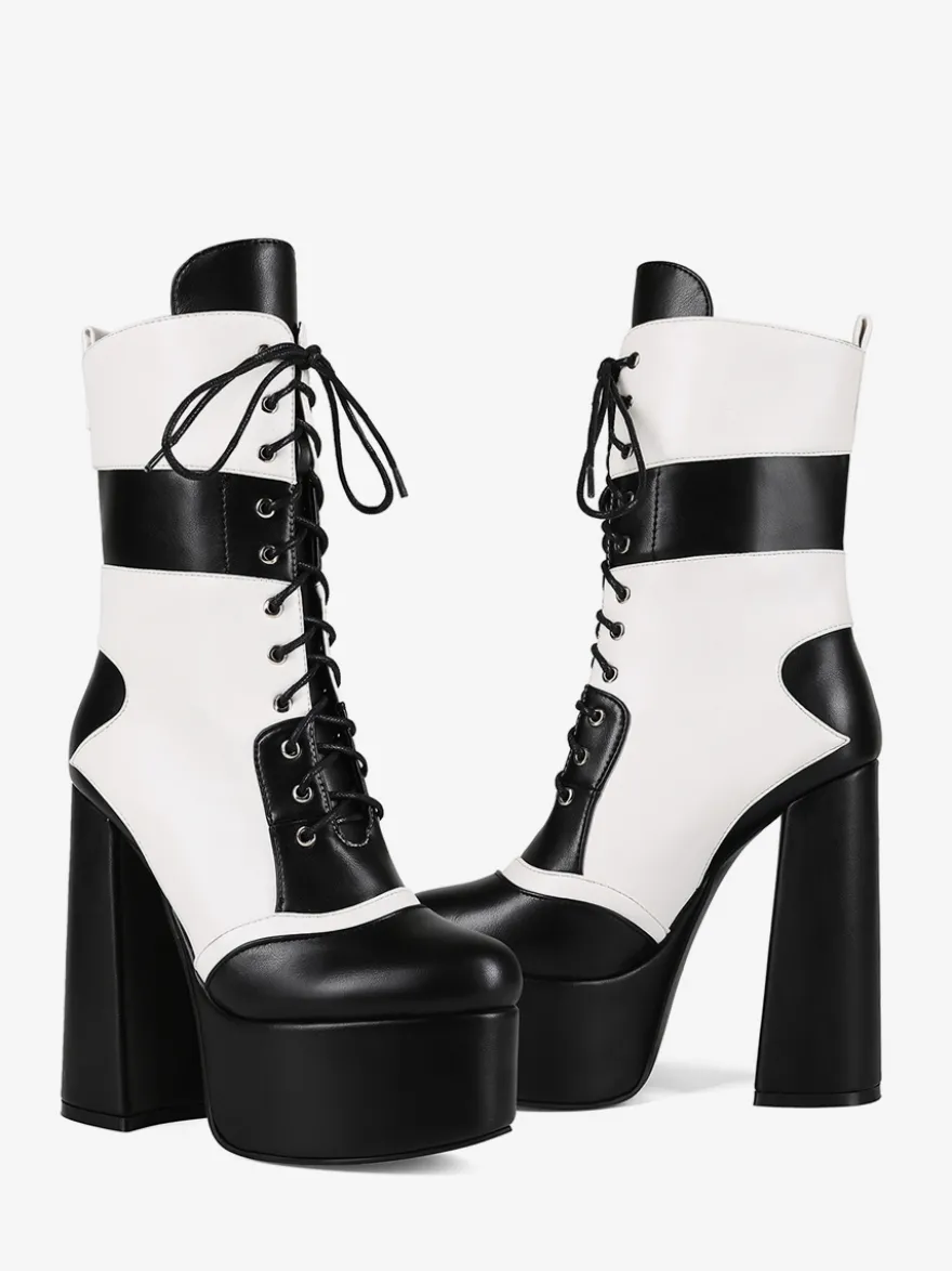 Bottines à talons hauts et plateformes à bout rond et lacets Bottines à talons épais Uo