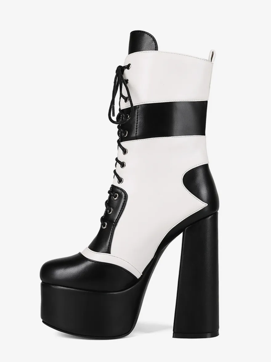 Bottines à talons hauts et plateformes à bout rond et lacets Bottines à talons épais Uo
