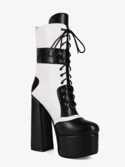 Bottines à talons hauts et plateformes à bout rond et lacets Bottines à talons épais Uo