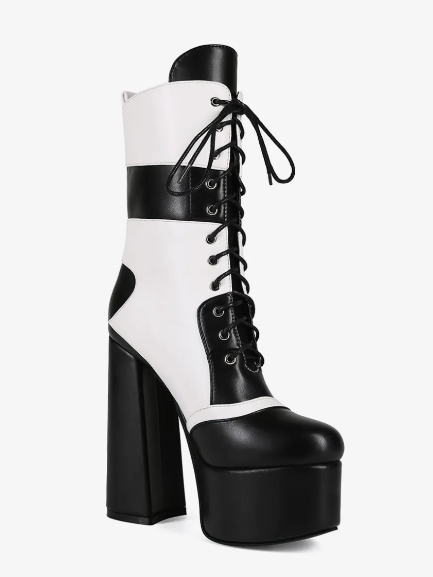 Bottines à talons hauts et plateformes à bout rond et lacets Bottines à talons épais Uo