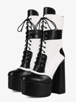 Bottines à talons hauts et plateformes à bout rond et lacets Bottines à talons épais Uo