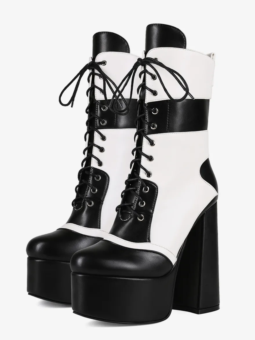 Bottines à talons hauts et plateformes à bout rond et lacets Bottines à talons épais Uo