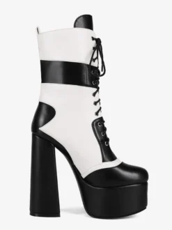 Bottines à talons hauts et plateformes à bout rond et lacets Bottines à talons épais Uo