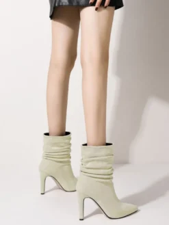 Bottines à Talons Hauts Femme avec Bout Carré en Cuir Synthétique Unicolore