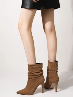 Bottines à Talons Hauts Femme avec Bout Carré en Cuir Synthétique Unicolore