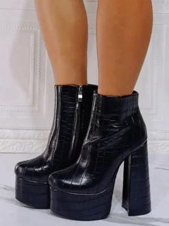 Bottines à Talons Hauts Femme avec Bout Pointu en Cuir Synthétique Unicolore
