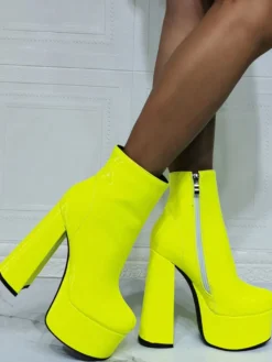 Bottines à Talons Hauts Femme avec Bout Pointu en Cuir Synthétique Unicolore