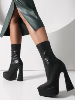 Bottines à Talons Hauts Femme avec Bout Rond Imprimés Bicolores