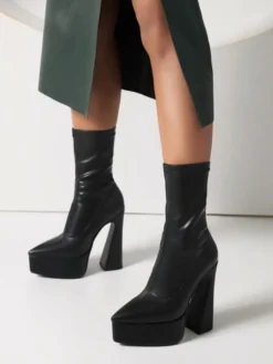 Bottines à Talons Hauts Femme avec Bout Rond Imprimés Bicolores