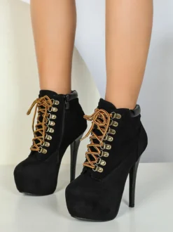 Bottines à talons hauts pour femmes bottines de sport à plateforme en daim et lacets