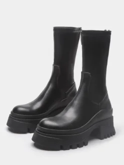 Bottines À Talons Épais Bout Rond Chaussures Femmes