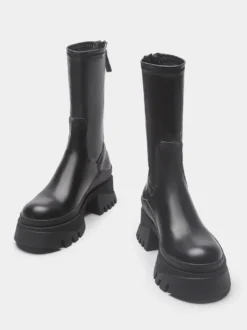Bottines À Talons Épais Bout Rond Chaussures Femmes